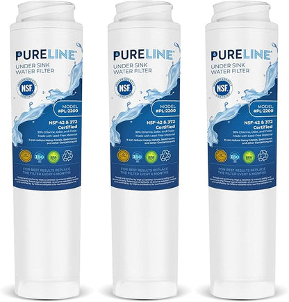 Pureline FQSLF Under Sink Water Filter Replacement. Compatible with GE FQSLF, FQROPF, GXSV65R, GXSLQR, PXRQ15RBL, PXRQ15F, PNRQ15F, PNRQ20F, PNRQ20R and PNRQ21R - Reduces Bad Taste & Odor (3 Pack)