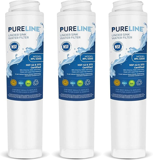 Pureline FQSLF Under Sink Water Filter Replacement. Compatible with GE FQSLF, FQROPF, GXSV65R, GXSLQR, PXRQ15RBL, PXRQ15F, PNRQ15F, PNRQ20F, PNRQ20R and PNRQ21R - Reduces Bad Taste & Odor (3 Pack)