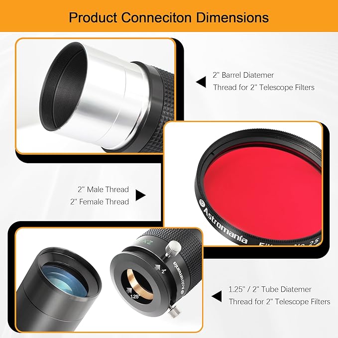Astromania Telescope Accessory Set 12 Piece, 2 Inch Eyepiece and Filter Accessory Kit, 3pcs Kellner Telescope Eyepieces, 5pcs Colored Filters, Barlow Lens 2X ED, 2 Inch Diagonals & Sturdy Carry Case
