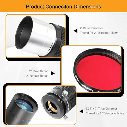 Astromania Telescope Accessory Set 12 Piece, 2 Inch Eyepiece and Filter Accessory Kit, 3pcs Kellner Telescope Eyepieces, 5pcs Colored Filters, Barlow Lens 2X ED, 2 Inch Diagonals & Sturdy Carry Case