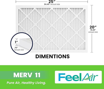 20x25x1 Air Filter – 6 Pack, MERV 11 Pleated HVAC & Furnace Filter, Electrostatic Mechanical Filtration (Actual Size 19.50 x 24.50 x 0.75)