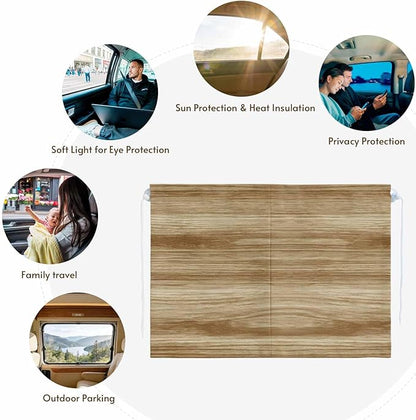 Light Brown Wood Grain Magnetic Double Layer Car Window Shades,Side Window Curtains for Blackout/Breathable Mesh View,Western Farmhouse Barn Door Privacy Sun Shades for Heat/UV Protection 26x20in 1pcs