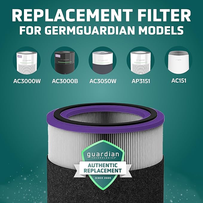 GermGuardian FLT151PT Filter V, Pet Pure HEPA Genuine Replacement Filter, Removes 99.97% of Pollutants for AC3000W, AC3000B, AC3050, AP3151 and AC151 Air Purifiers, Black/Purple