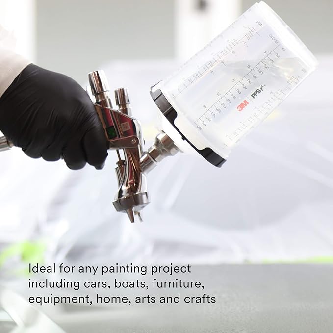 3M PPS 2.0 Spray Gun Cup, Lids and Liners Kit, 26024, Large, 28 Ounces, 200-Micron Filter, Use for Cars, Furniture, House and More, 1 Paint Cup, 50 Disposable Lids and Liners, 32 Sealing Plugs