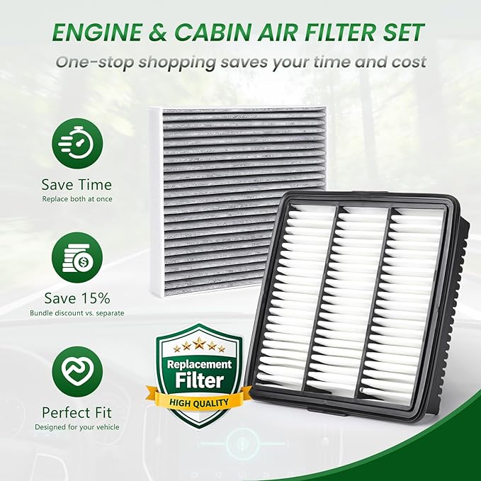 Cabin & Engine Air Filter Fit for ELANTRA (2021-2025), ELANTRA N 2022, KONA (2024-2025), Replacement Air filter CF12820 CA12879