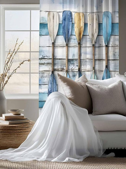 Sheer Curtains 72 Inches Long, Lake Paddle Striped Semi Sheer Curtains Light Filtering Window Treatment, Watercolor Vintage Wood Grain Privacy Voile Drapes for Living Room Bedroom 52x72 Inch