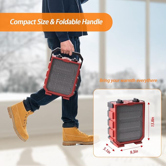 Milkhouse Electric Space Heater 1500W Portable Heater with Manual Control Fan-Only Mode Overheating & Tip Over Protection for Indoor Use WEWARM Red