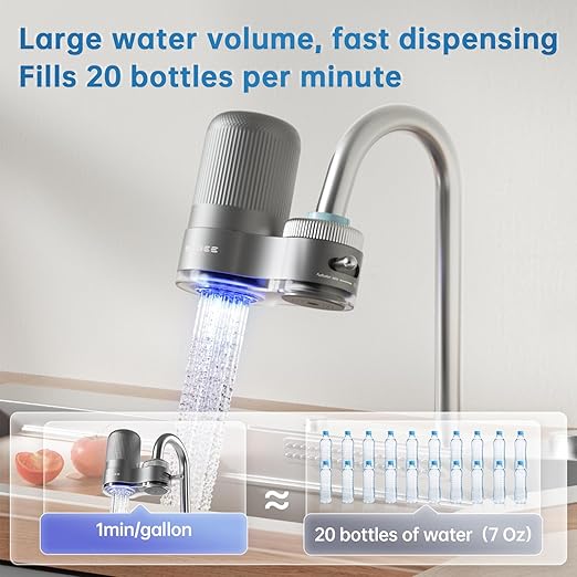 Faucet Water Filter, NSF 42 Certified Sink Water Filter with Blue Light, Remove Chlorine,Odor & Heavy Metals, Fits 15/16“, 13/15”, 3/4" Kitchen Faucets, Filters 100+ Gallons,1* Filter, LJ203