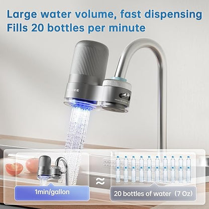 Faucet Water Filter, NSF 42 Certified Sink Water Filter with Blue Light, Remove Chlorine,Odor & Heavy Metals, Fits 15/16“, 13/15”, 3/4" Kitchen Faucets, Filters 100+ Gallons,1* Filter, LJ203