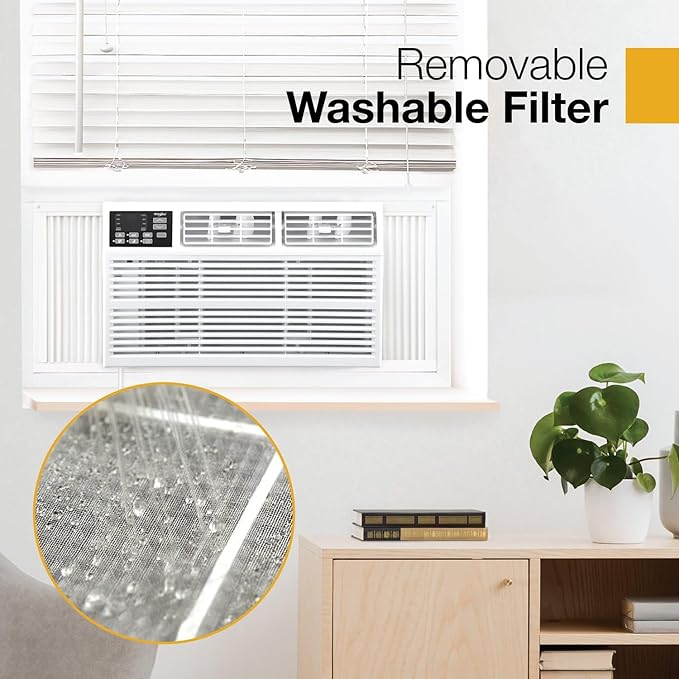 Whirlpool 18,000 BTU Window Air Conditioner with Dehumidifier, 230V, Window AC for Large Rooms up to 1000 Sq. Ft., Bedroom, Living Room, Apartment, with Remote, 3 Speeds, and 24H Timer, White
