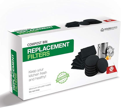 12 Pieces Counter Top Activated Carbon Compost Bin Filters - Extra Thick Indoor Pail Replacement Charcoal Caddy Filters Refill, 0.4" Thickness