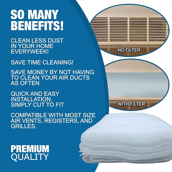 NORTHWEST ENTERPRISES Vent Filters Media Roll, 25ft x 12in x 1/8in Cut to Fit Vent Filters for Home and Business. Electrostatic Air Filter Media Roll for HVAC, AC & Heating, RV's, Mobile Homes & More.