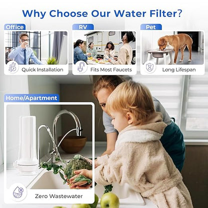 iSpring CKC1-PF 2.5" x 10" Countertop Water Filter, SGS-Tested Filter, Reduces PFAS, Chlorine, Odors - Easy Installation, Fits Most Faucets, Up to 12 Months, White (1 Filter Included)