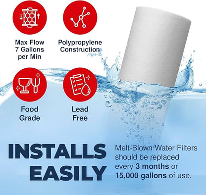 1 Micron Well Water Filter 10x4.5 Replacement - Whole House Water Filter Cartridge Compatible with WP5BB97P,WP10BB97P, AP810, Made in USA, 4-Pack