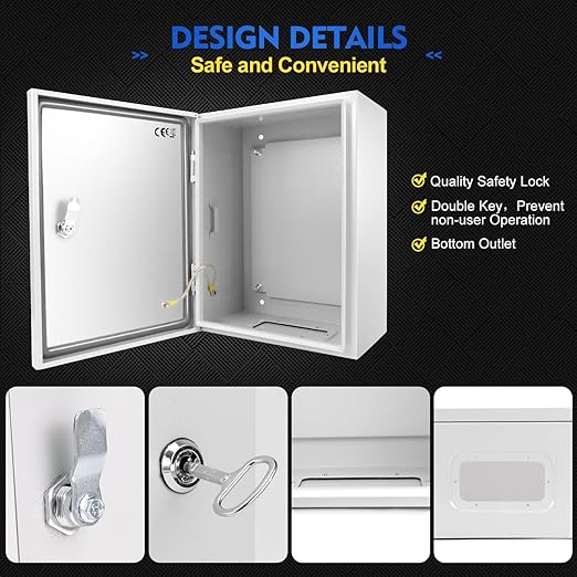 Outdoor Electrical Junction Box, 20 x 16x8'' NEMA 4X Enclosure Box, Wall Mounted IP66 Waterproof & Dustproof Lockable Metal Junction Box