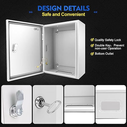 Outdoor Electrical Junction Box, 20 x 16x8'' NEMA 4X Enclosure Box, Wall Mounted IP66 Waterproof & Dustproof Lockable Metal Junction Box