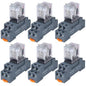 6PCS Electromagnetic Power Relay, 8-Pin 10 AMP 24V AC Relay Coil with Socket Base, LED Indicator, DPDT 2NO 2NC - MY2NJ [Applicable for DIN Rail System]