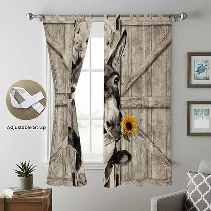 Funny Farm Animals Living Room Curtains 96 Inch Length, Window Curtains Tab Top, Vintage Barn Brown Sunflowers Light Filtering Window Treatments Drapes 52"x96" 2 Panel