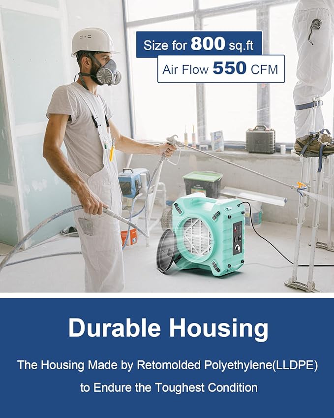 ALORAIR PureAiro HEPA Pro 770 industrial Air Scrubber, 3-Stage Filtration System, GFCI Outlet, Negative Machine, Air Scrubber for Water Damage Restoration Interior Decoration, Green