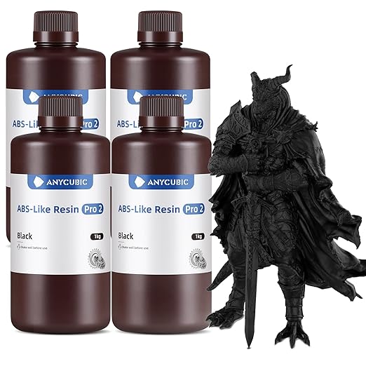 ANYCUBIC ABS-Like Resin Pro 2 Bundle, Upgraded 8K 3D Printer Resin with Enhanced Strength and Toughness, Wide Compatibility for All LCD Resin 3D Printers (4Packs*1kg Black, 4kg in Total)