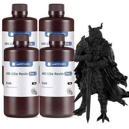 ANYCUBIC ABS-Like Resin Pro 2 Bundle, Upgraded 8K 3D Printer Resin with Enhanced Strength and Toughness, Wide Compatibility for All LCD Resin 3D Printers (4Packs*1kg Black, 4kg in Total)