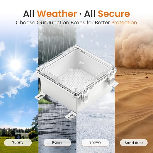 QILIPSU Waterproof Junction Box IP67 Outdoor Plastic Electrical Project Enclosure Weatherproof with Mounting Plate, Wall Brackets, Hinged Clear Cover 5.9"x5.9"x3.5" CC