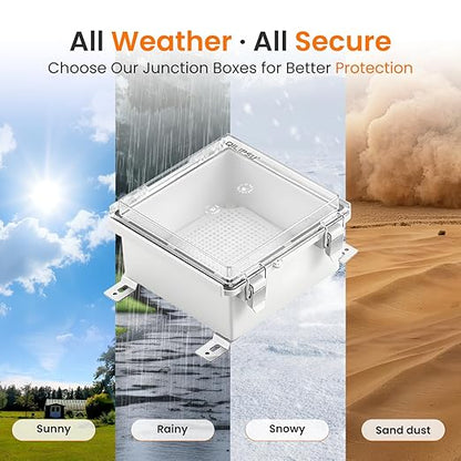 QILIPSU Waterproof Junction Box IP67 Outdoor Plastic Electrical Project Enclosure Weatherproof with Mounting Plate, Wall Brackets, Hinged Clear Cover 5.9"x5.9"x3.5" CC