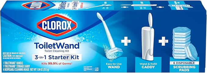 Clorox ToiletWand Toilet Bowl Cleaner- Toilet Brush, Storage Caddy and 6 Disinfecting Refill Heads
