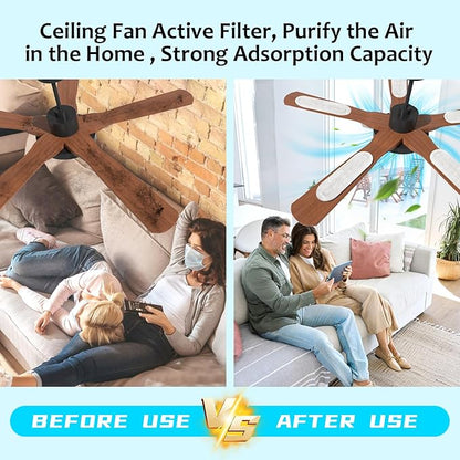 2026 Upgrade 5pcs Ceiling Fan Filters for Blades Easy-Stick Strong Fixity Activated Coconut Carbon Fan Filter for Ceiling Fan, Universal Fan Blade Air Fresh Purifier Cat Litter Box Filter, White