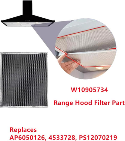 W10905734 Range Hood Filter Part Replacement for whirlpool range hood charcoal filter AP6050126, 4533728, PS12070219,charcoal filter w10905734 (2 pack,double-sided)