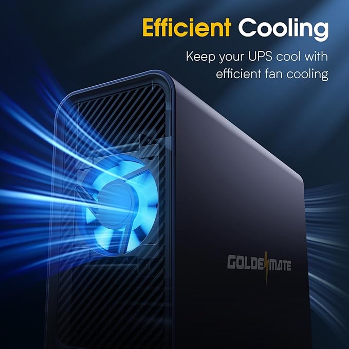 GOLDENMATE 1000VA/800W Lithium UPS Battery Backup and Surge Protector, Sinewave UPS System with LiFePO4 Battery(230Wh), Updated Pro Ver. with USB Communication Port, 8 Outlets, LCD Display, Gray