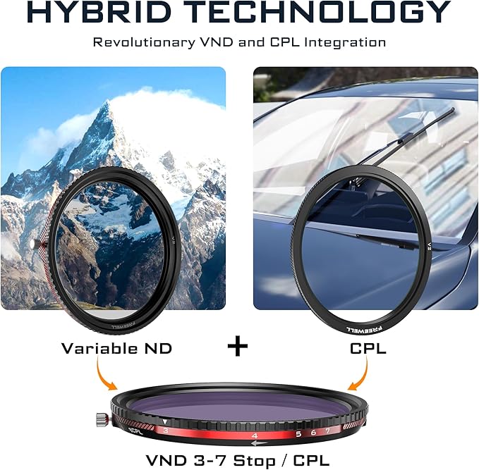 Freewell 82mm V2 Magnetic Hybrid VND/CPL 3-7 Stops Filter - Premium Quality Adjustable VND and CPL Filter Futureproof