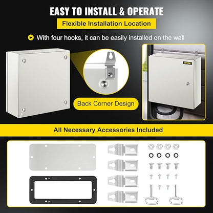 VEVOR NEMA Steel Enclosure, 16 x 16 x 6'' NEMA 4X Steel Electrical Box, IP66 Waterproof & Dustproof, Outdoor/Indoor Electrical Junction Box, with Mounting Plate