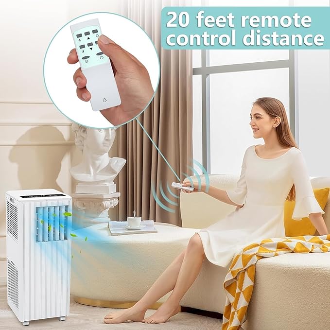 8000 BTU Portable Air Conditioner, Portable AC Unit with Fan & Dehumidifier, Air Conditioner Portable for Rooms Up to 350 Sq Ft, Remote Control, 24H Timer for Bedroom, Office, Apartment, White