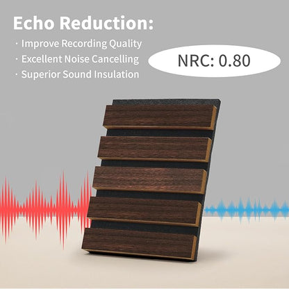 Wood Slat Wall Panel, 48'' x 24'' Wood Panels for Wall, 3D Soundproof Wall Panels, Large Acoustic Panels for Interior Ceiling and Wall Decor Noise Reduction, 2 Pack, Walnut