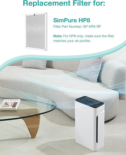 SimPure HP8 Original HEPA Replacement Filter Compatible with HP8 Air Purifier, SP-HP8-RF (NOT for Other SimPure Air Purifiers)