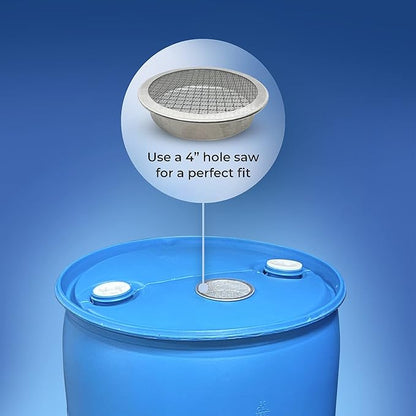 Aluminum Rain Barrel Screen - 4 Inch - Mosquito & Debris Protection - Diverter Kit - Rainwater Collection