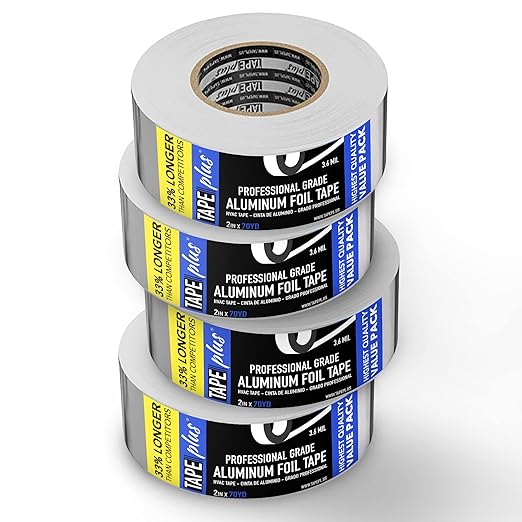 TapePlus Aluminum Foil Tape - HVAC & Ductwork Sealing with HVAC Tape - Metal Ductwork Insulation & Moisture Protection - Heat-Resistant Performance to 250°F - 2 in x 70 yd, Pack of 1, Silver