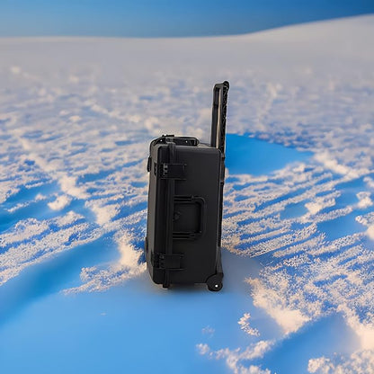 MEIJIA Portable All Weather Premium Rolling Wheels Waterproof Hard Compact Camera Case with Customizable Fit Foam,Pull Handle, 24.6"X19.7"X11.7",Black