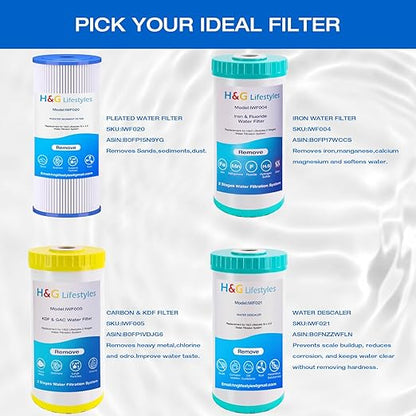 H&G Lifestyles 10" x 4.5 Iron Water Filter for Well Water,Whole House Water Filter Replacement Cartridge, Soften Water,Compatible with 84637, WPX5BB97P, PC10, 355214-45, 355215-45, WP10BB97P, WP5BB97P
