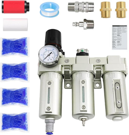 1/2" NPT Industrial Grade 3 Stage Air Dryer for Compressor, Auto Drain Air Compressor Water Separator System Filter Oil for Plasma Cutter and Paint Spray,0-240 PSI