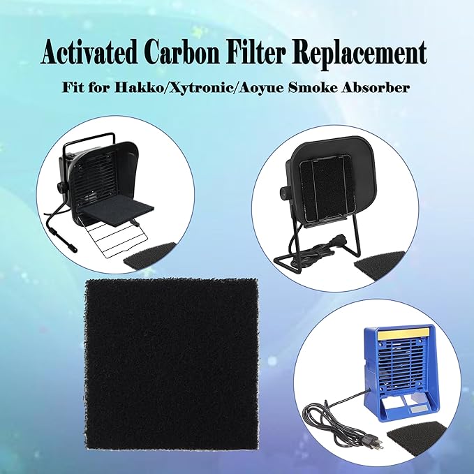 8 Pack Activated Carbon Filters Compatible with Hakko Xytronic Aoyue Smoke Absorber, 5 1/8 Inch x 5 1/8 Inch Solder Extractor Filter