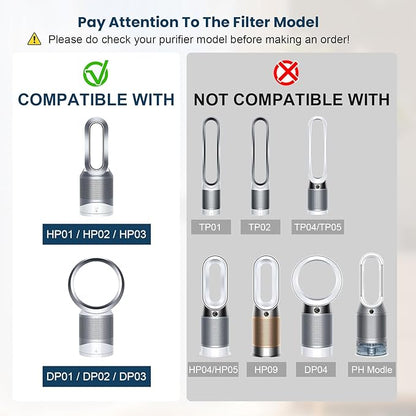 2 Pack HP01 HP02 HEPA Filter Replacement Compatible with Dyson HP01 HP02 DP01 DP02 Desk Purifiers, Replaces Part # 968125-03, Fit for Dyson Pure Hot Cool Link Air Purifier Filter