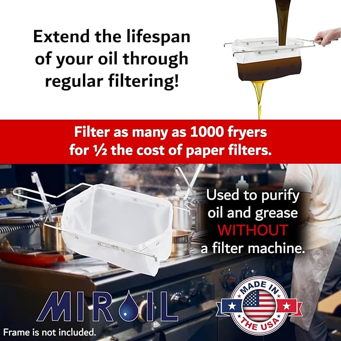 MirOil RB6PS EZ Flow Deep Fryer Oil Filter Bag – Reusable Grease Strainer to Extend Oil Life & Maintain Food Quality – Handles Hot or Cold Liquid – Deep Fryer Filter for Cooking (No Frame Included)