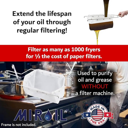 MirOil RB6PS EZ Flow Deep Fryer Oil Filter Bag – Reusable Grease Strainer to Extend Oil Life & Maintain Food Quality – Handles Hot or Cold Liquid – Deep Fryer Filter for Cooking (No Frame Included)