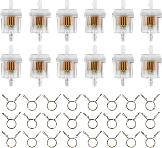 12pcs 1/4 Inch Gas Inline Fuel Filter Compatible with MTD Kohler Kawasaki John Dere Birgs & Straton Taotao Scooter ATV Motorcycle Small Engine Generator Lawn Mower Universal Fuel Filter