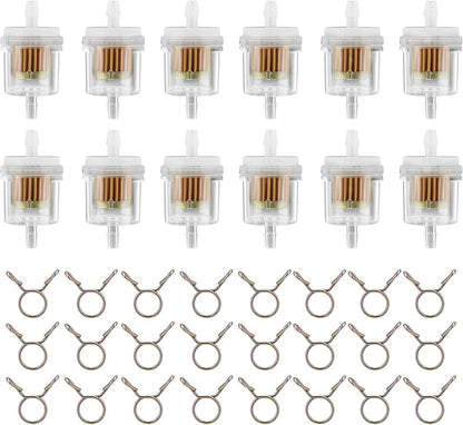 12pcs 1/4 Inch Gas Inline Fuel Filter Compatible with MTD Kohler Kawasaki John Dere Birgs & Straton Taotao Scooter ATV Motorcycle Small Engine Generator Lawn Mower Universal Fuel Filter