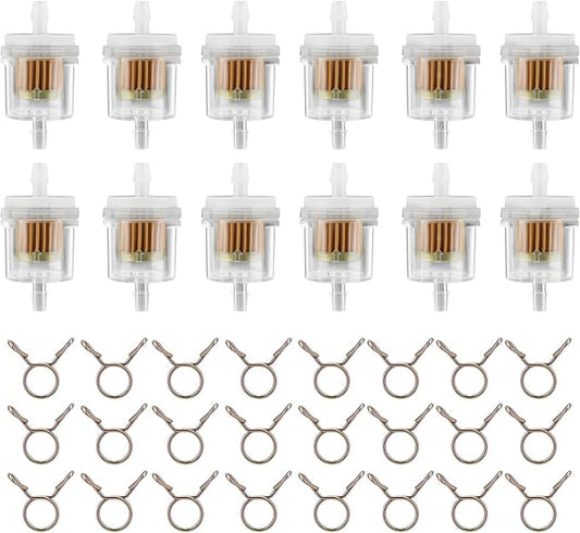 12pcs 1/4 Inch Gas Inline Fuel Filter Compatible with MTD Kohler Kawasaki John Dere Birgs & Straton Taotao Scooter ATV Motorcycle Small Engine Generator Lawn Mower Universal Fuel Filter