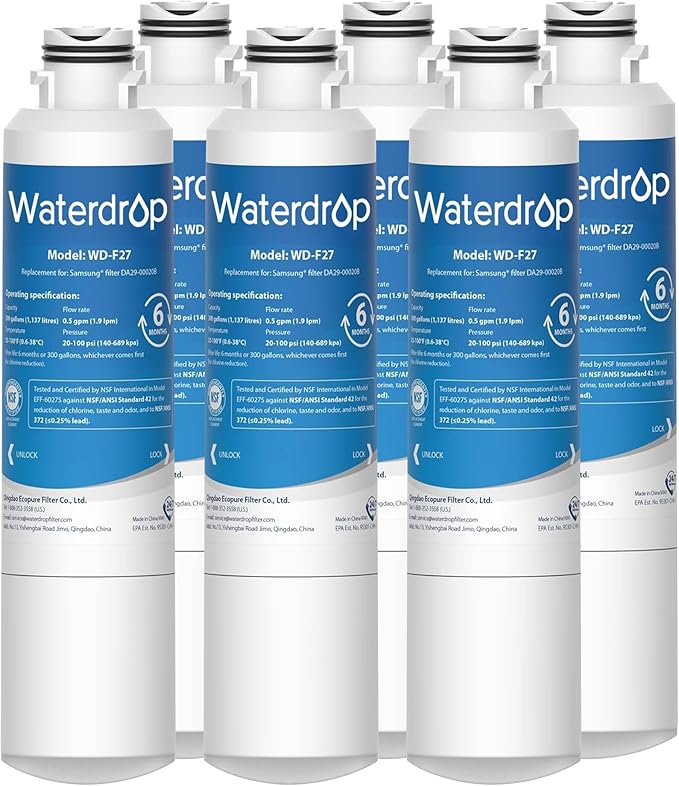 Waterdrop DA29-00020B Replacement for Samsung® Water Filter HAF-CIN/EXP, DA29-00020B, HAF-CIN, DA29-00020B-1, RF28HMEDBSR, RF263BEAESR, RS25J500DSR, RF263TEAESG, HDX FMS-2, DA97-08006A-1, 6 Filters