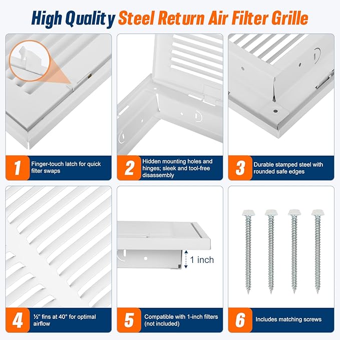 Fancat Return Air Filter Grille for 24x14 Ducts, Steel Air Vent Cover with Removable Door for 1" Filters | Fits Sidewall & Ceiling | Outer Size: 26 5/8" W x 16 5/8" H
